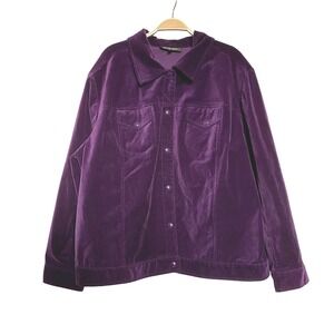 Rachel Adams Purple Velvet Trucker Jacket Women Plus Size 22W Casual Layering